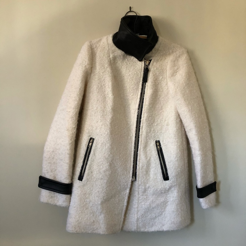 Mackage Coat Wool Leather Zippers Jacket White  Mohair XS - Picture 3 of 9